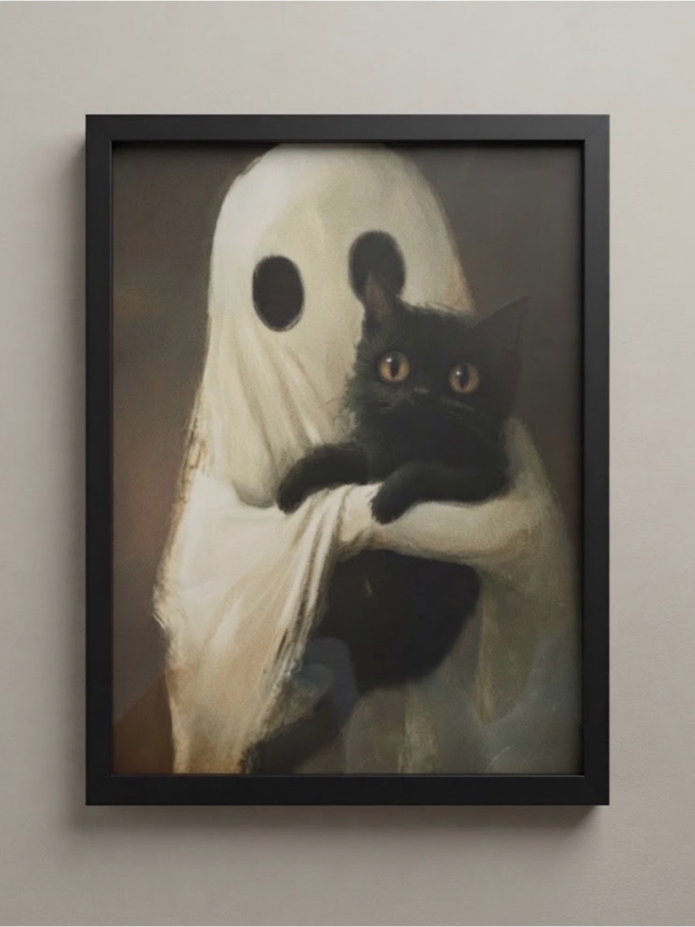 Black Cat & Ghost Framed 8x10 Art Print - White and Black